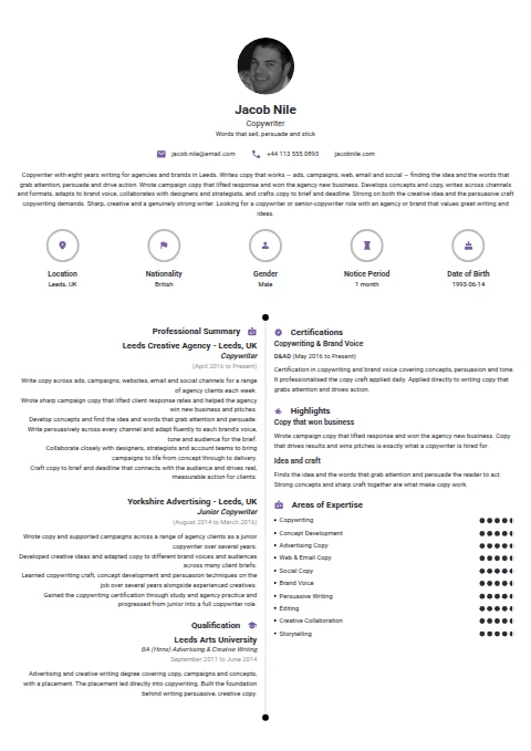 Copywriter resume example