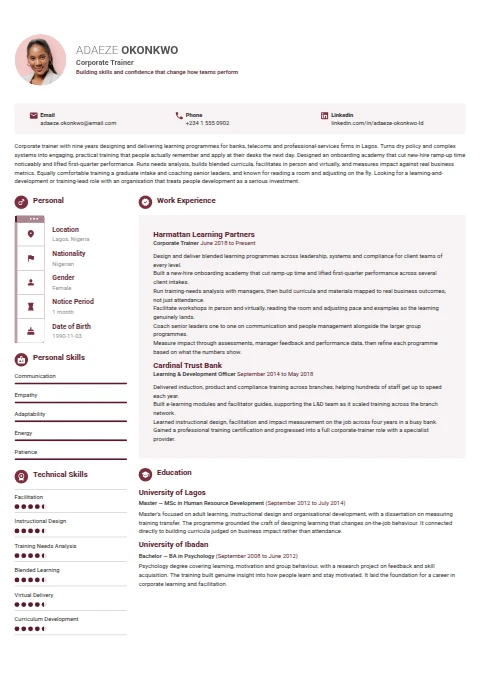 Corporate Trainer resume example