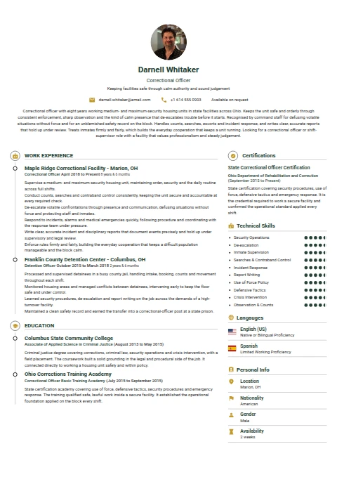 Correctional Officer resume example