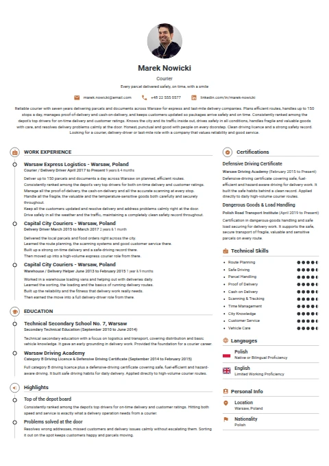 Courier resume example