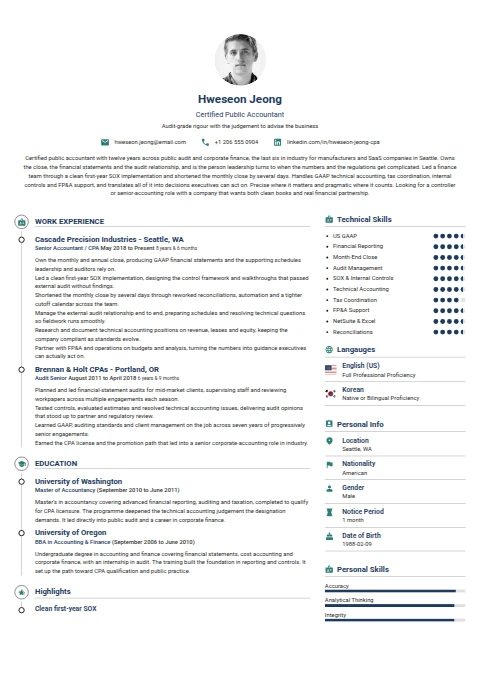 CPA resume example