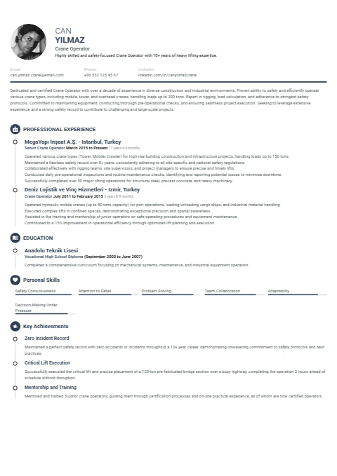 Crane Operator resume example