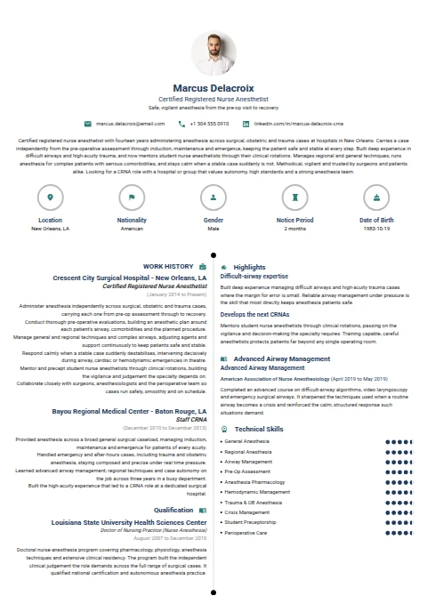 CRNA resume example