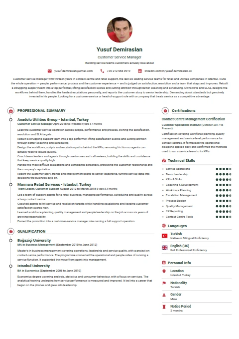 Customer Service Manager resume example