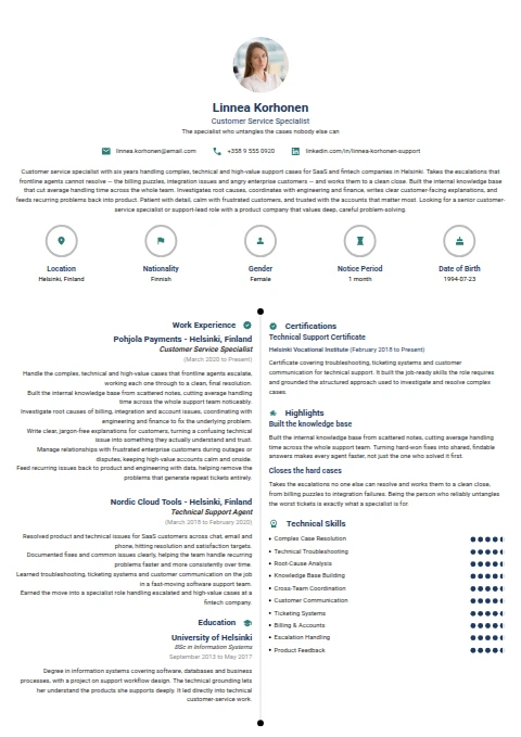 Customer Service Specialist resume example