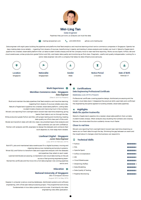 Data Engineer resume example