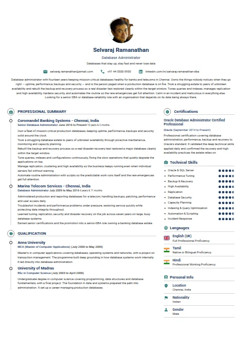 Database Administrator resume example
