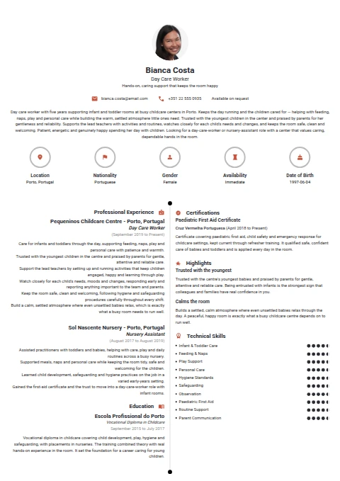 Day Care Worker resume example