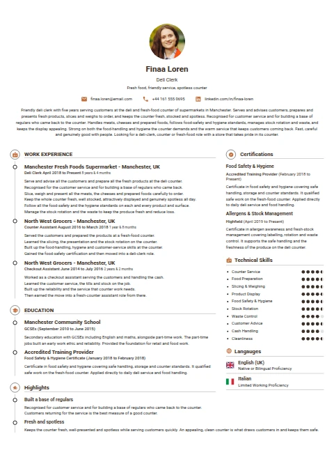 Deli Clerk resume example