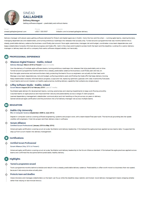 Delivery Manager resume example