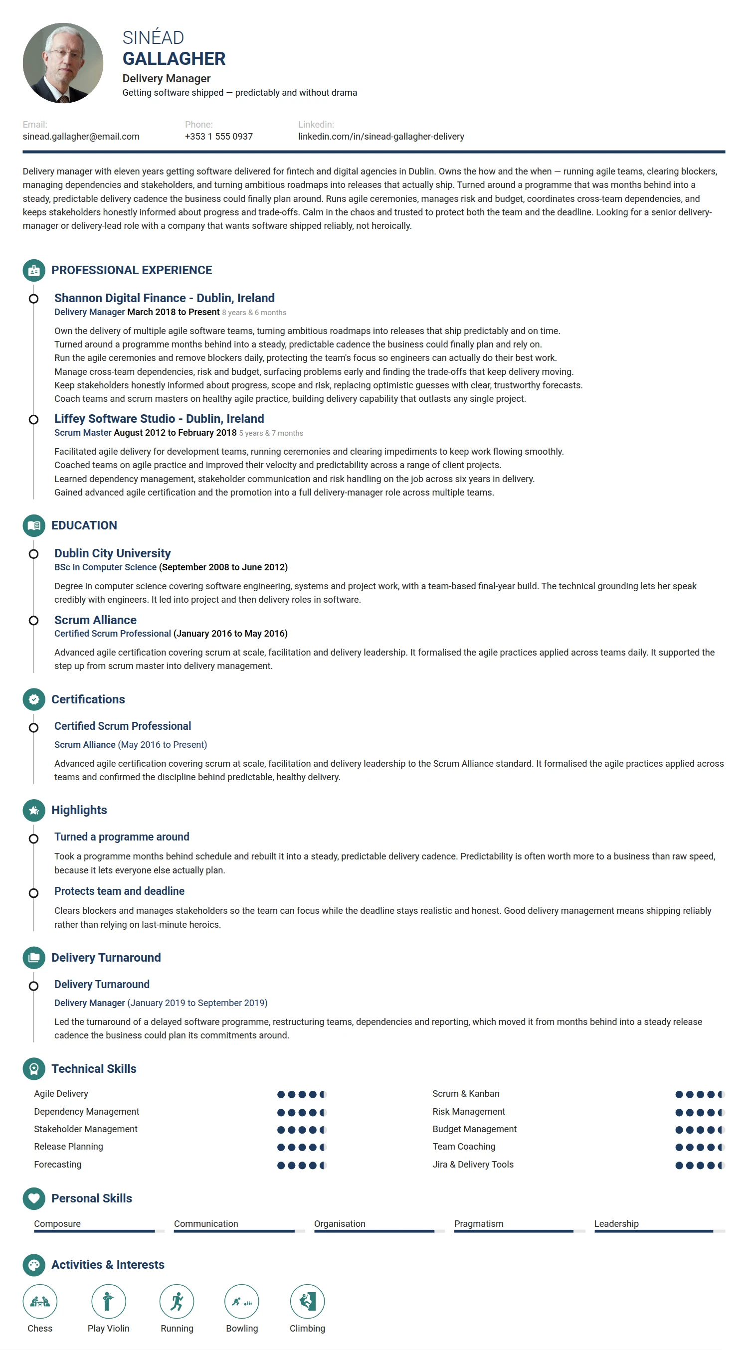 Delivery Manager resume example — a professionally formatted Logistics/Supply Chain CV sample
