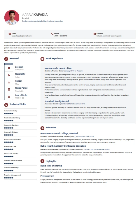 Dentist resume example
