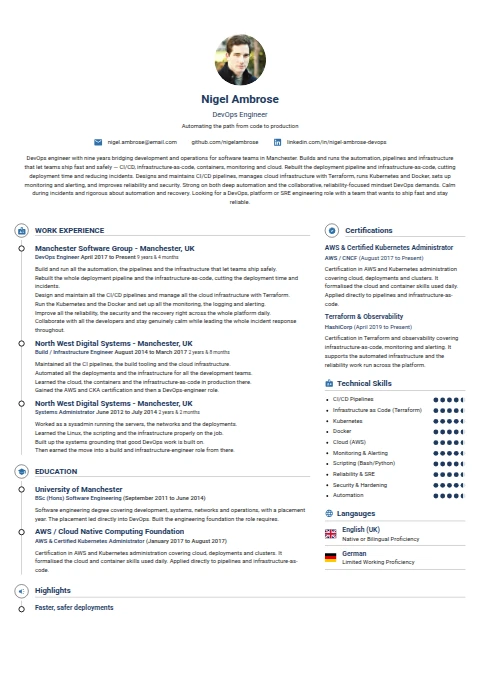 DevOps Engineer resume example