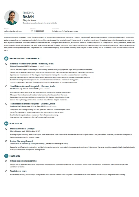 Dialysis Nurse resume example