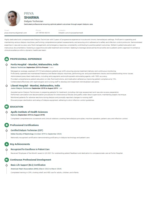 Dialysis Technician resume example