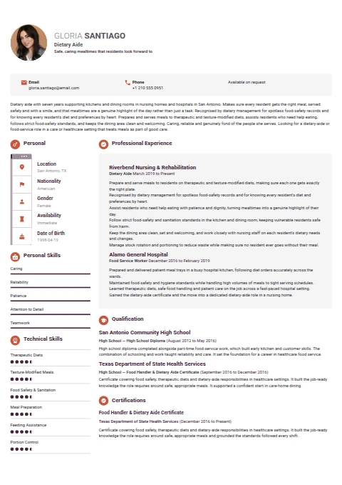 Dietary Aide resume example