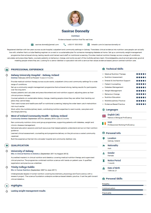 Dietitian resume example