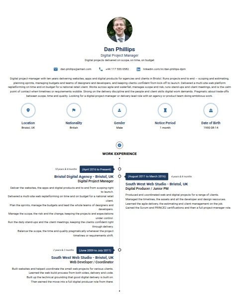 Digital Project Manager resume example