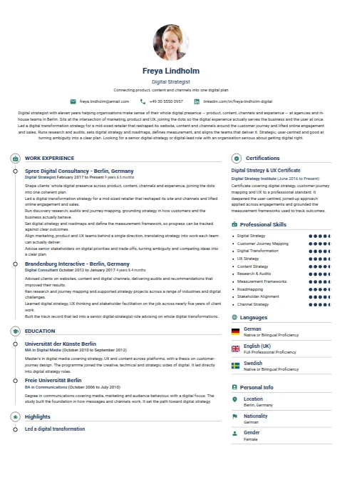 Digital Strategist resume example