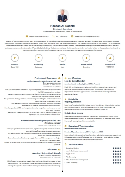 Director of Operations resume example