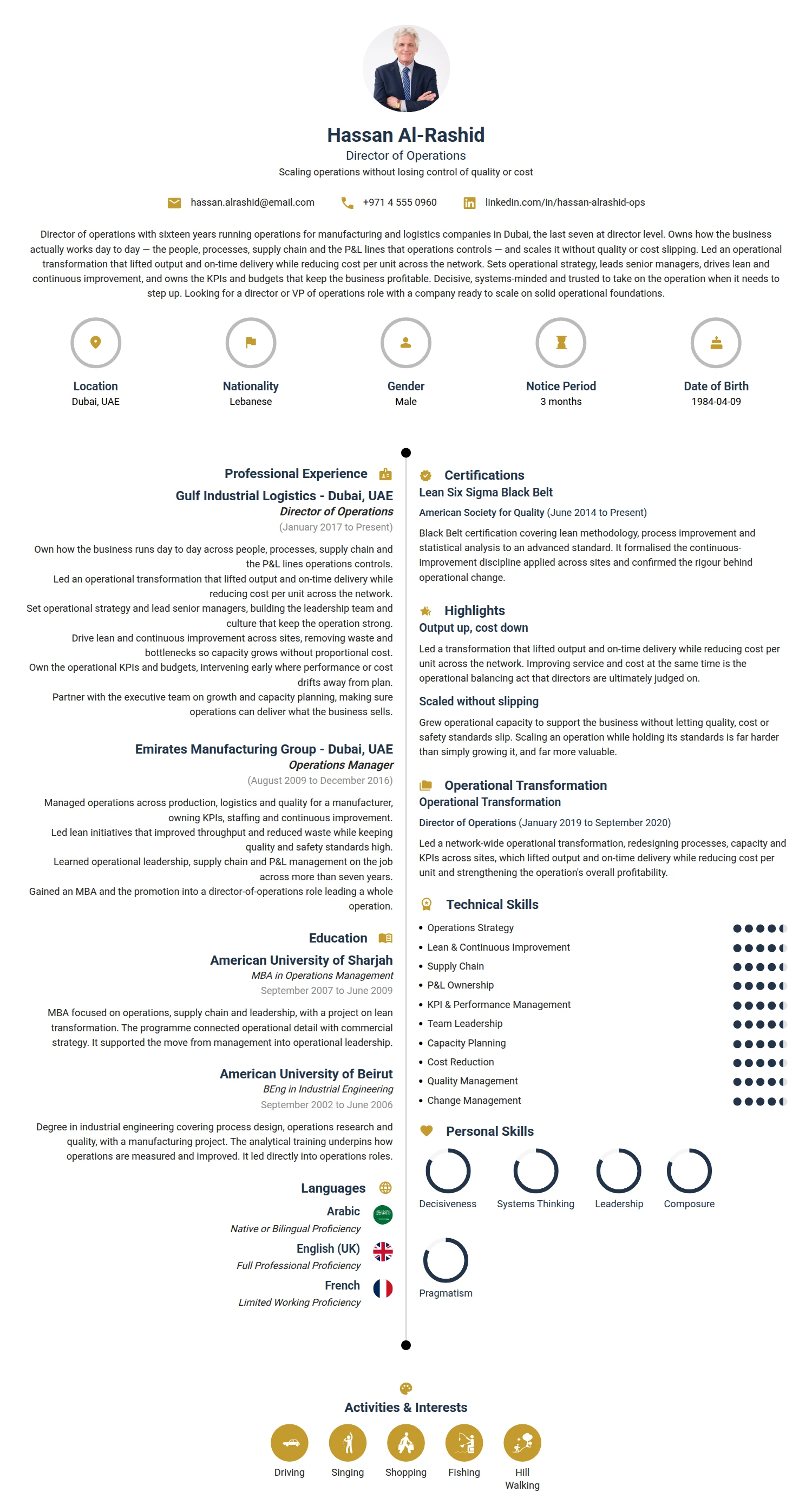 Director of Operations resume example — a professionally formatted Business Management CV sample