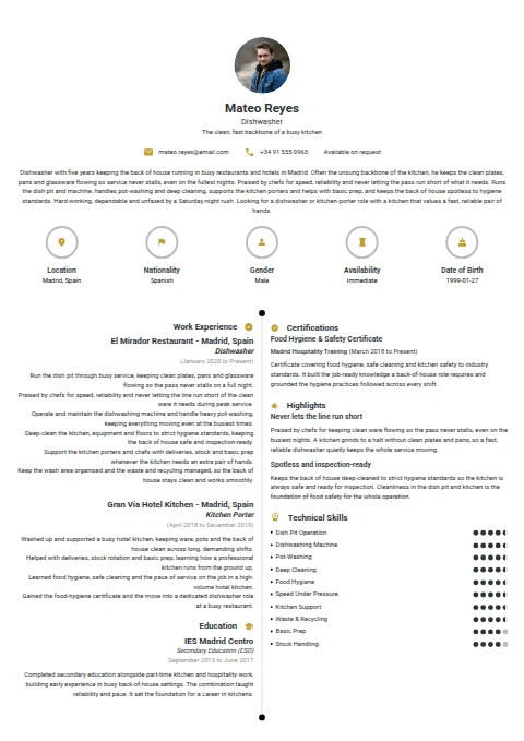 Dishwasher resume example