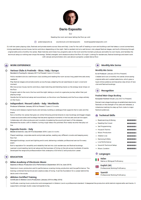 DJ resume example