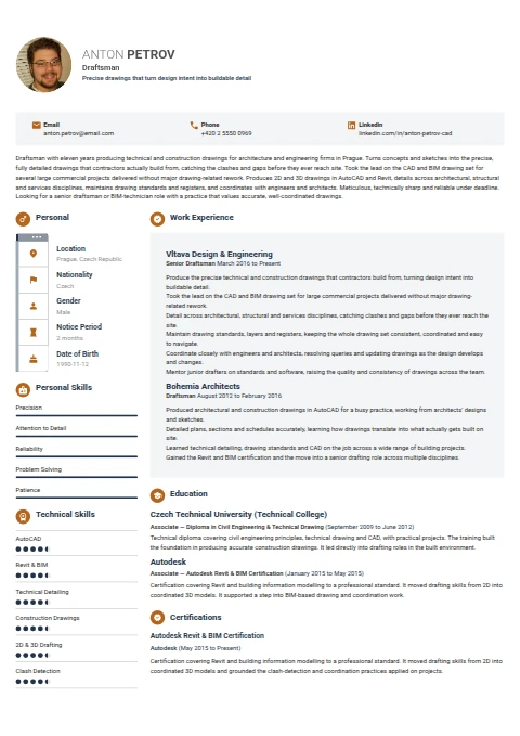 Draftsman resume example