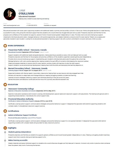 Educational Assistant resume example