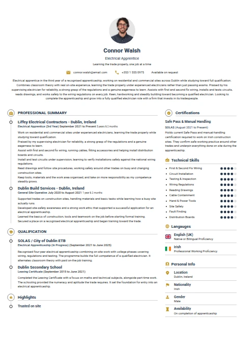 Electrical Apprentice resume example