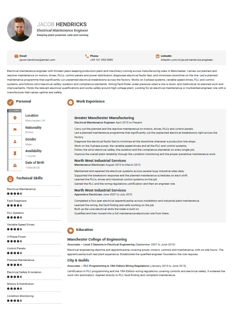 Electrical Maintenance Engineer resume example