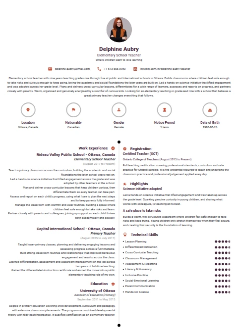 Elementary School Teacher resume example
