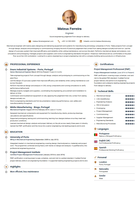 Engineer resume example