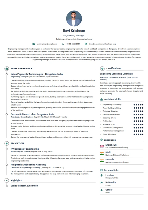 Engineering Manager resume example