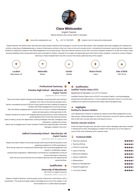 English Teacher resume example