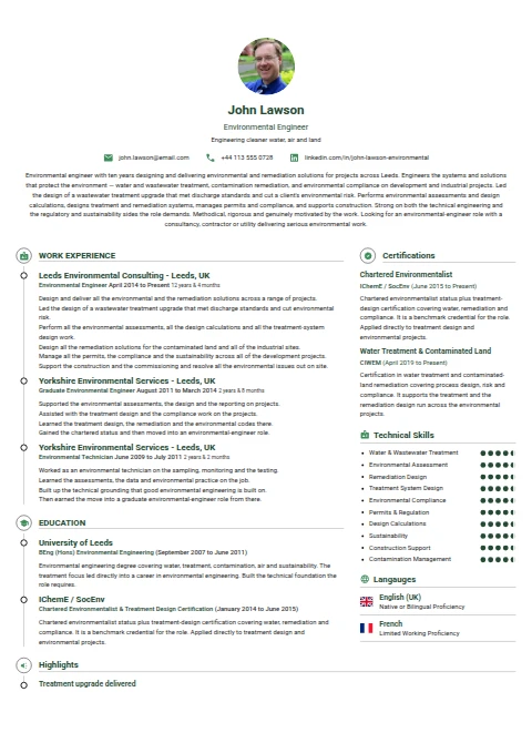 Environmental Engineer resume example
