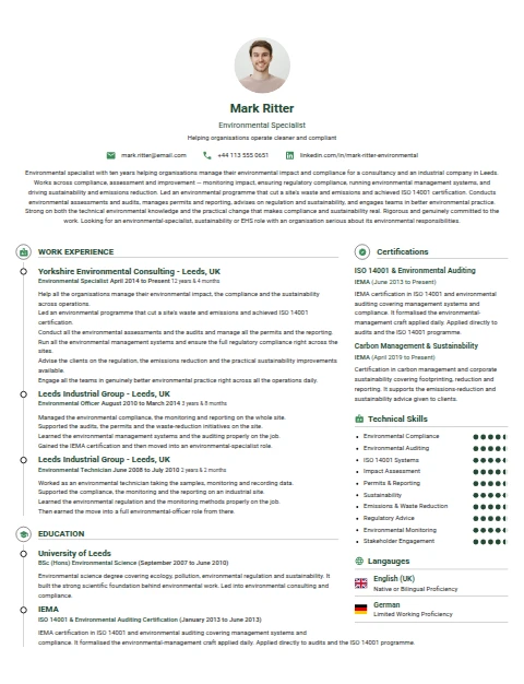Environmental Specialist resume example