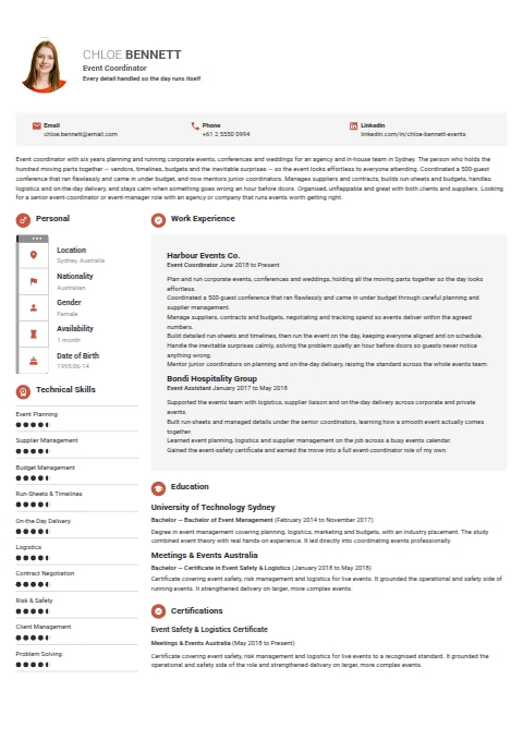 Event Coordinator resume example