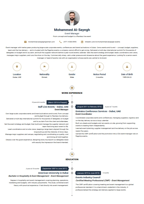 Event Manager resume example