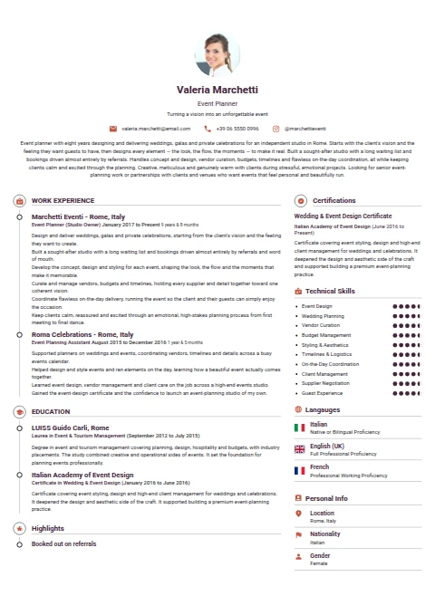 Event Planner resume example