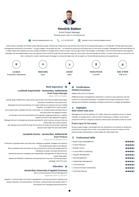 Event Project Manager resume example