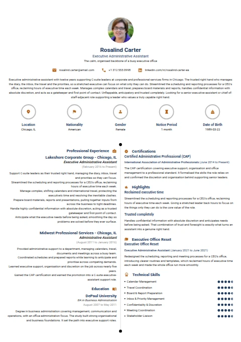 Executive Administrative Assistant resume example
