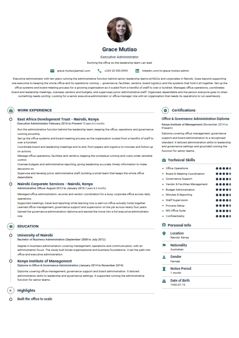 Executive Administrator resume example