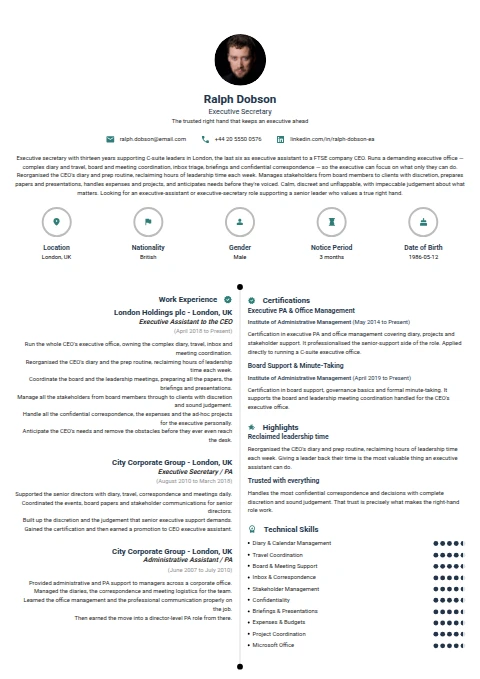 Executive Secretary resume example