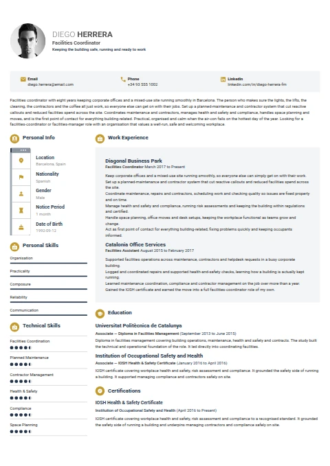 Facilities Coordinator resume example