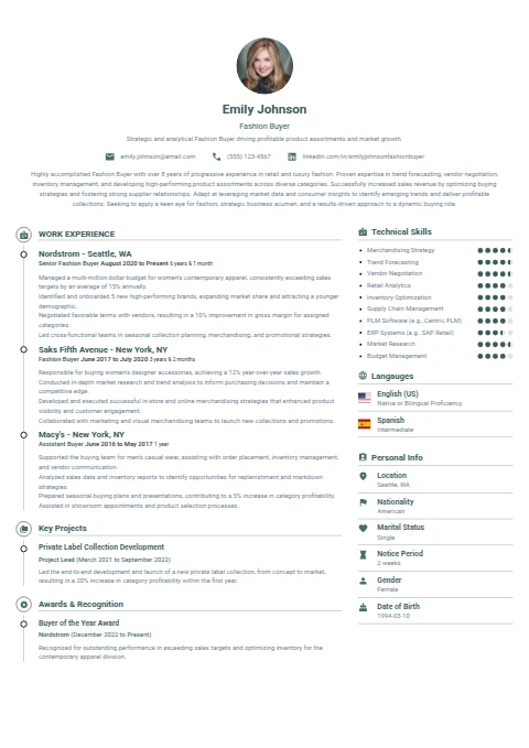 Fashion Buyer resume example