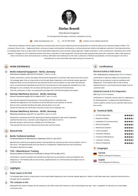 Field Service Engineer resume example