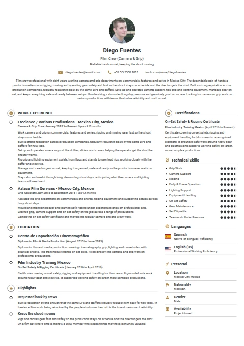 Film Crew resume example