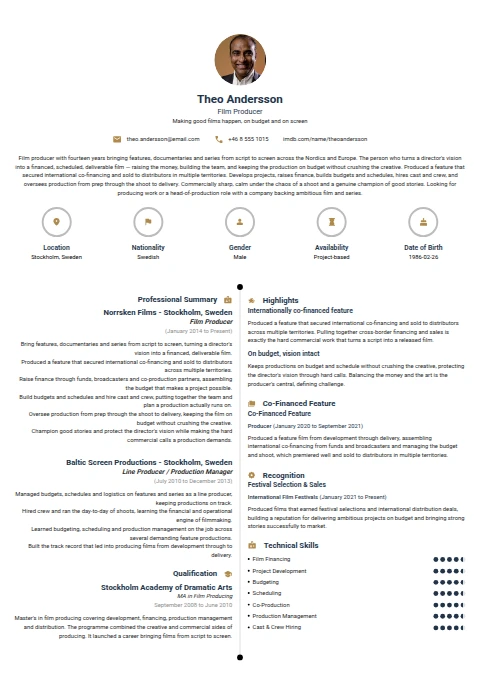 Film Producer resume example