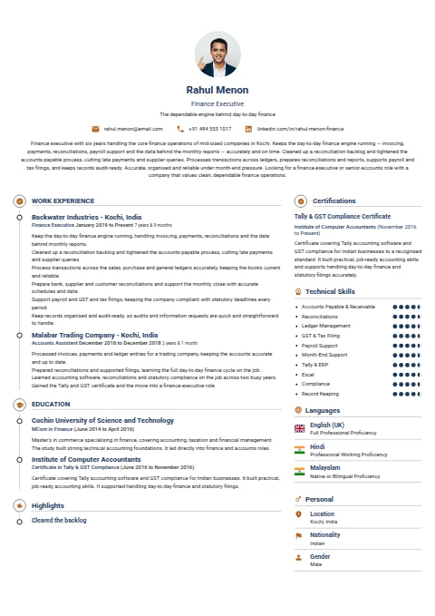 Finance Executive resume example